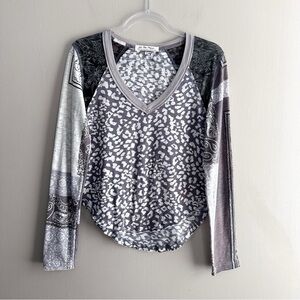 Free People We The Free Friday Night Mixed Print Longsleeve T-Shirt Womens XS